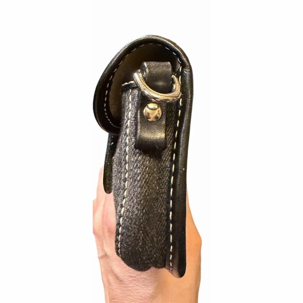 Dooney & Bourke Black Denim Wristlet Leather Trim Silver Hardware